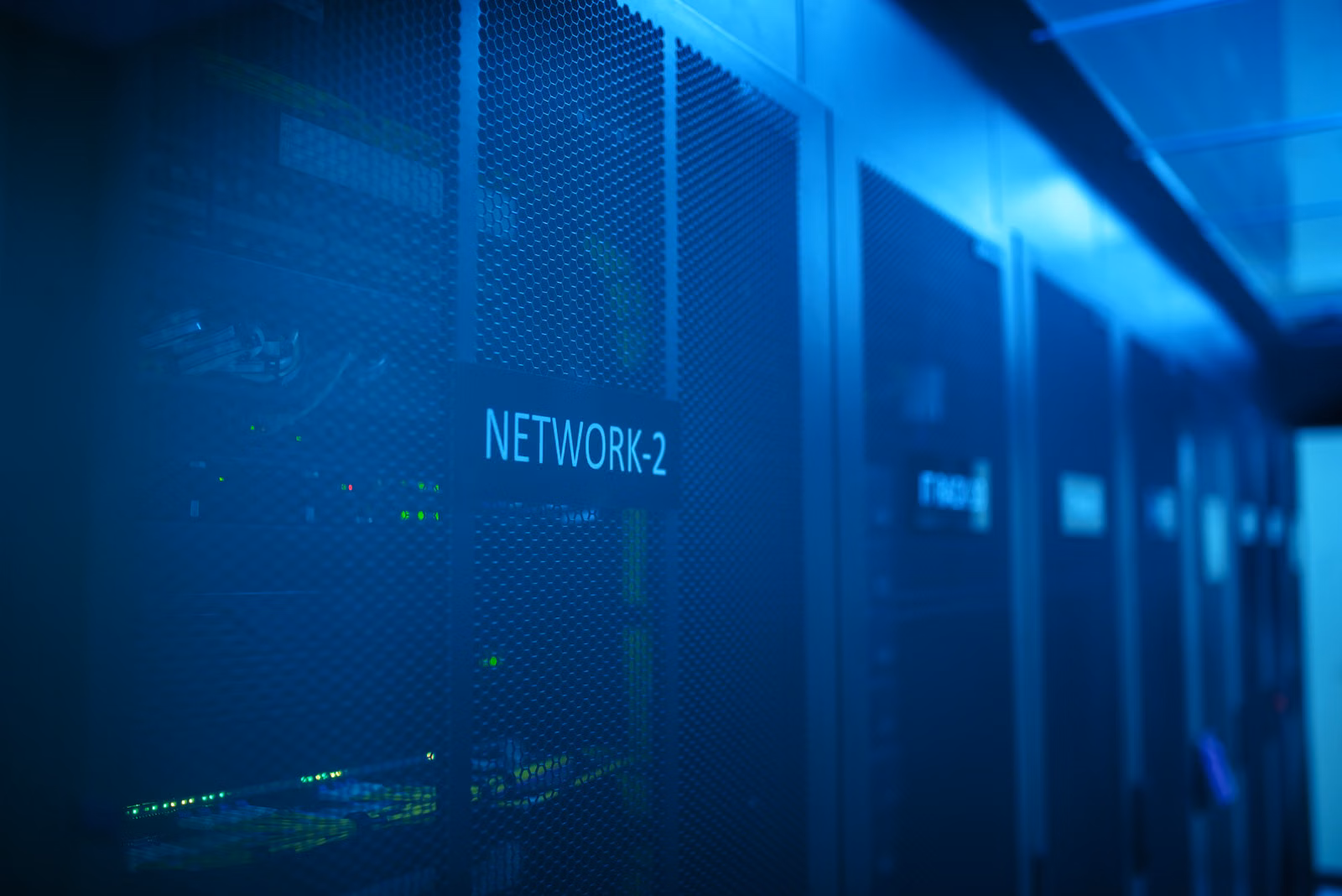 Secure data center with illuminated network racks